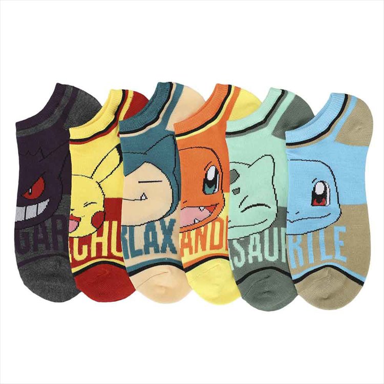 Pokemon - Character Names 6 Pair Ankle Socks