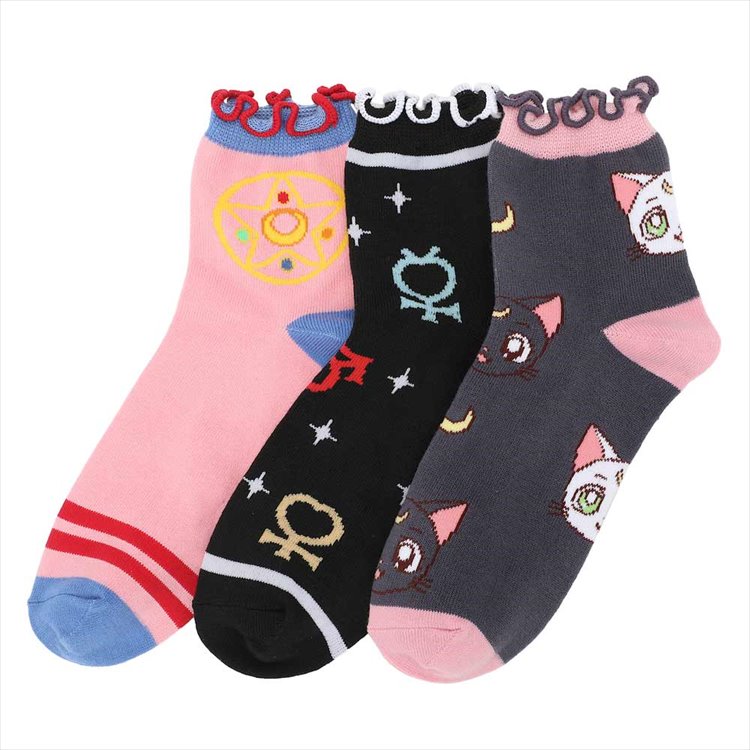 Sailor Moon - Juniors 3 Pair Quarter Crew Socks