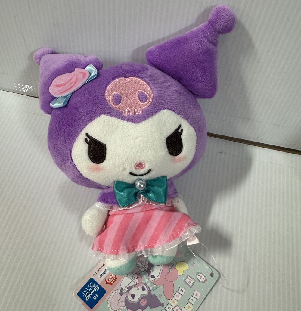 Sanrio - Kuromi 13cm Purple in Pink-Striped Dress Plush Sanrio - Kuromi 13cm Purple in Pink-Striped Dress Plush